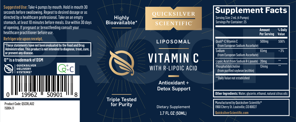 
                  
                    Quicksilver Scientific Liposomal Vitamin C with R-Lipoic Acid Supplement 50ml
                  
                