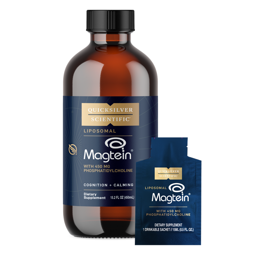 Quicksilver Scientific Liposomal Magtein bottle and sachet