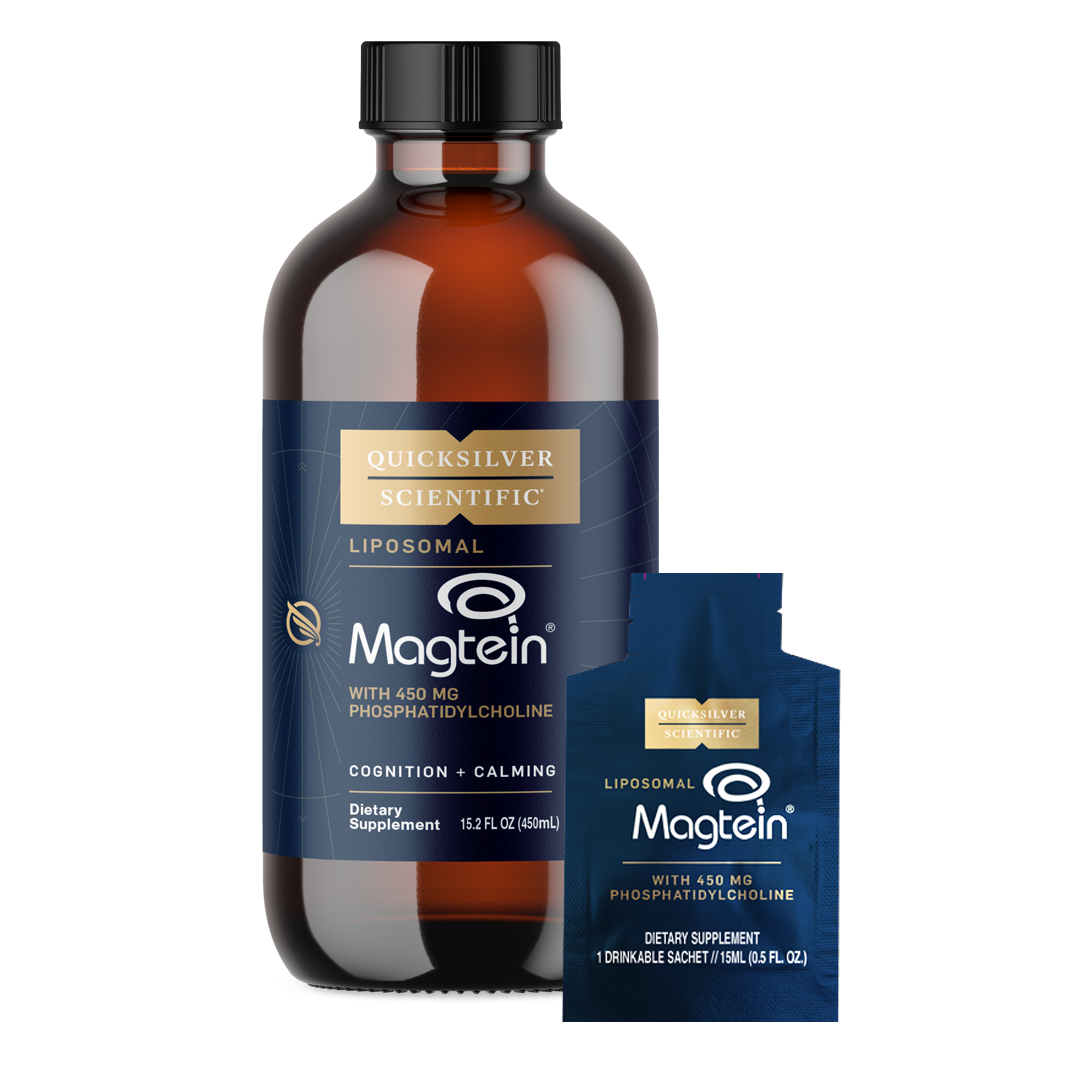 Quicksilver Scientific Liposomal Magtein bottle and sachet