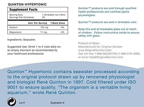  Original Quinton Hypertonic Solution - Filtered Sea Water  Hydration - Liquid Minerals with Electrolytes for Muscle Recovery, Stamina  + Mineral Replenishment (30 Single Serving Glass Vials) : Health & Household